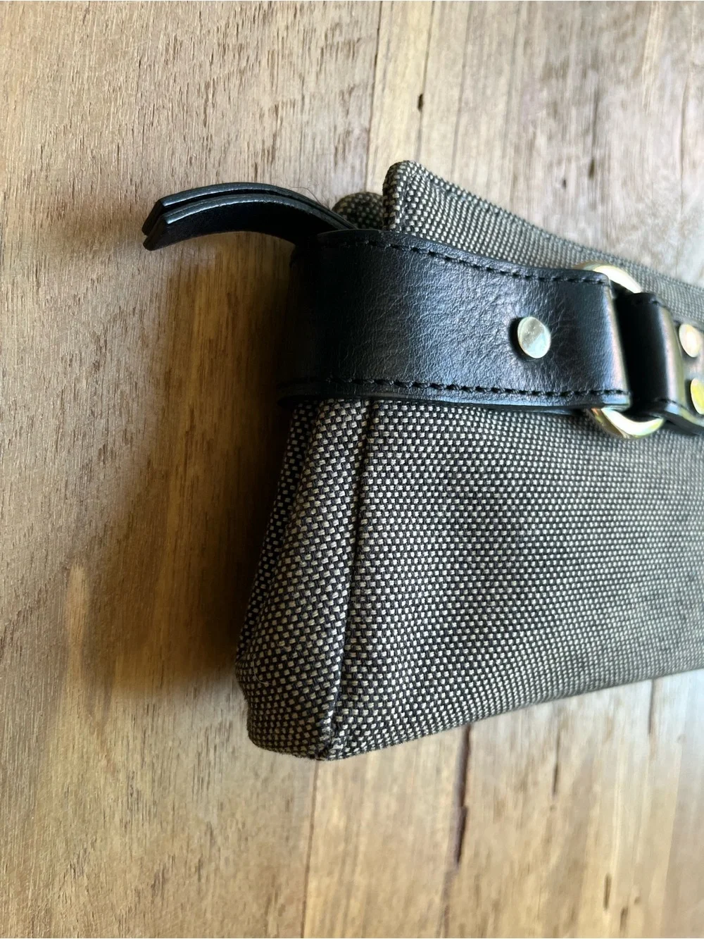 Banana Republic Tweed Leather Clutch Bag Black
